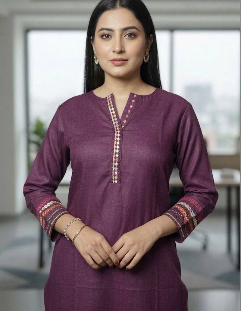 Women Embroidered Regular Thread Work Kurta with Trousers