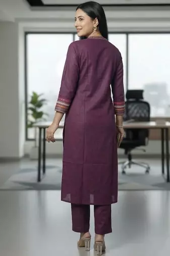 Women Embroidered Regular Thread Work Kurta with Trousers
