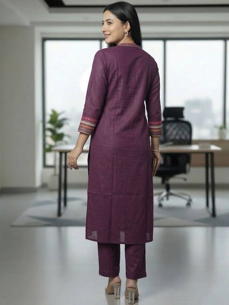 Women Embroidered Regular Thread Work Kurta with Trousers