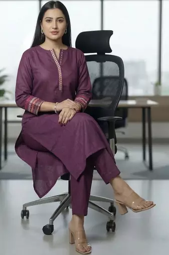 Women Embroidered Regular Thread Work Kurta with Trousers