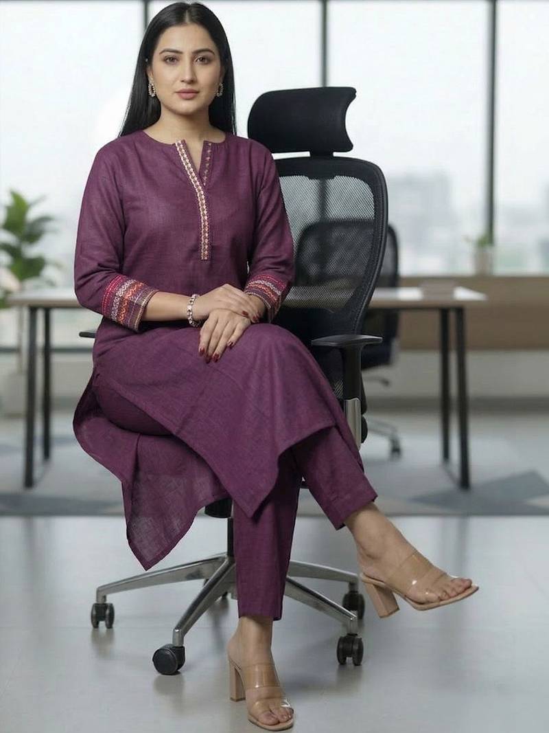 Women Embroidered Regular Thread Work Kurta with Trousers