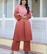 Ombre Dyed V-Neck Straight Kurta With Trousers