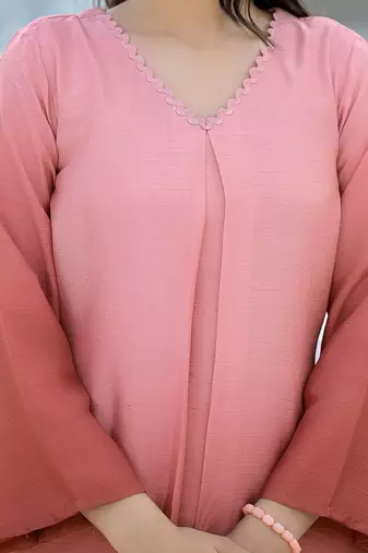 Ombre Dyed V-Neck Straight Kurta With Trousers