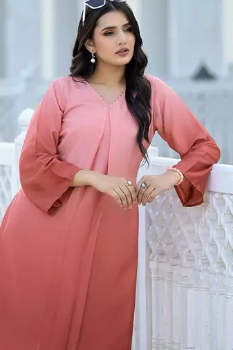 Ombre Dyed V-Neck Straight Kurta With Trousers