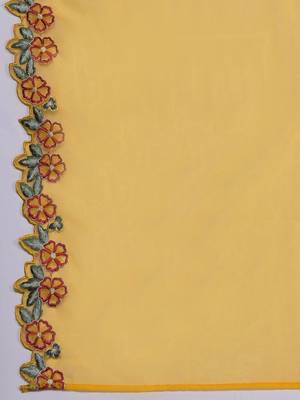 Floral Embroidered Thread Work Pure Silk Kurta with Trousers & Dupatta 5