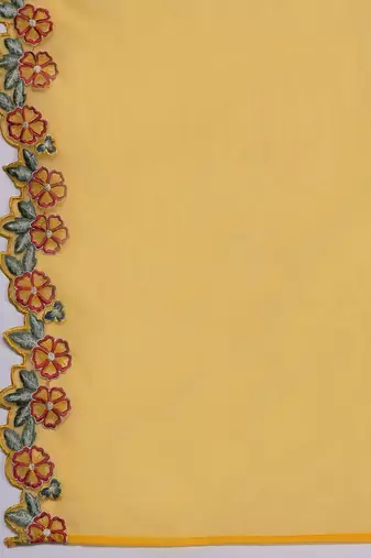 Floral Embroidered Thread Work Pure Silk Kurta with Trousers & Dupatta