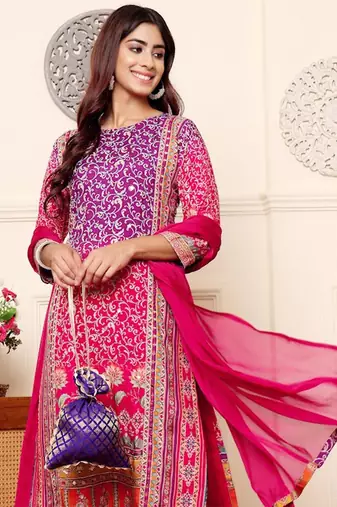Women Floral Embroidered Regular Gotta Patti Kurta with Trousers & Dupatta