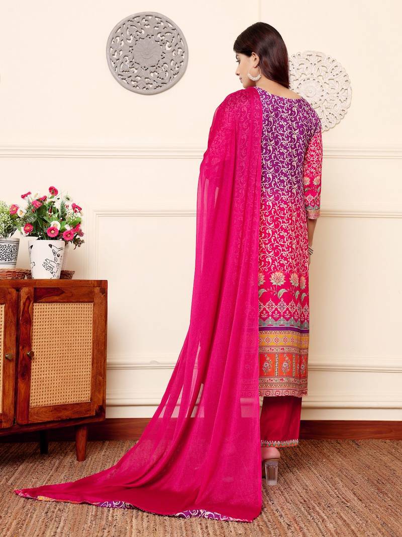 Women Floral Embroidered Regular Gotta Patti Kurta with Trousers & Dupatta