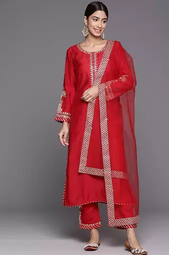 Ethnic Motifs Embroidered Regular Kurta with Trousers & With Dupatta