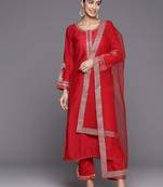 Ethnic Motifs Embroidered Regular Kurta with Trousers & With Dupatta