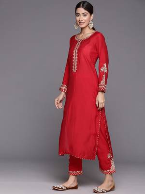 Ethnic Motifs Embroidered Regular Kurta with Trousers & With Dupatta 5