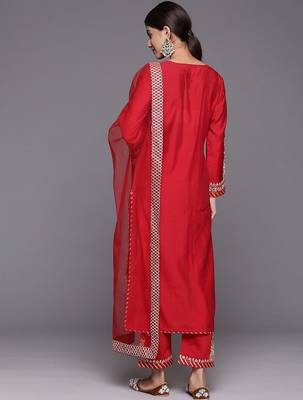 Ethnic Motifs Embroidered Regular Kurta with Trousers & With Dupatta 6