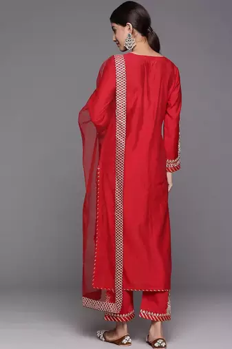 Ethnic Motifs Embroidered Regular Kurta with Trousers & With Dupatta