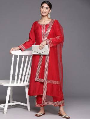 Ethnic Motifs Embroidered Regular Kurta with Trousers & With Dupatta 7
