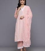 Floral Embroidered Panelled Thread Work Pure Cotton Kurta With Trousers & Dupatta