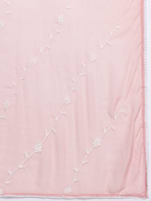 Floral Embroidered Panelled Thread Work Pure Cotton Kurta With Trousers & Dupatta 4