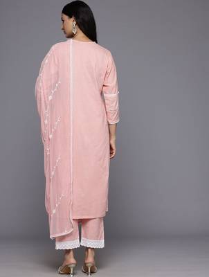 Floral Embroidered Panelled Thread Work Pure Cotton Kurta With Trousers & Dupatta 6