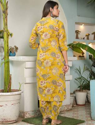 Women Floral Printed Regular Mirror Work Pure Cotton Kurta with Salwar & With Dupatta 4