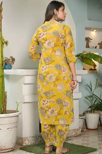 Women Floral Printed Regular Mirror Work Pure Cotton Kurta with Salwar & With Dupatta