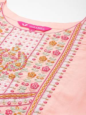 Floral Embroidered Sequinned Pure Cotton Kurta with Trousers & Dupatta 3