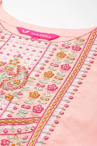 Floral Embroidered Sequinned Pure Cotton Kurta with Trousers & Dupatta