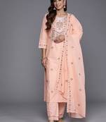 Floral Embroidered Sequinned Pure Cotton Kurta with Trousers & Dupatta