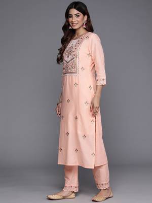Floral Embroidered Sequinned Pure Cotton Kurta with Trousers & Dupatta 6