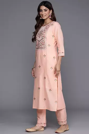 Floral Embroidered Sequinned Pure Cotton Kurta with Trousers & Dupatta
