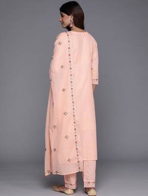 Floral Embroidered Sequinned Pure Cotton Kurta with Trousers & Dupatta 7