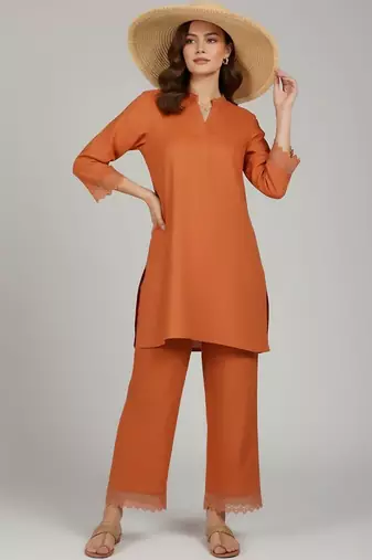 Women Regular Thread Work Pure Cotton Kurta with Palazzos