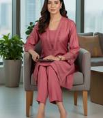 Women Embroidered Regular Thread Work Kurta with Trousers
