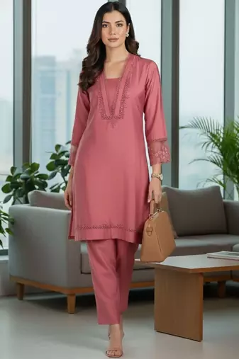 Women Embroidered Regular Thread Work Kurta with Trousers
