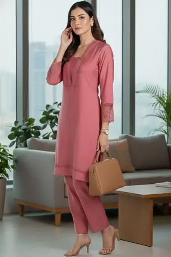 Women Embroidered Regular Thread Work Kurta with Trousers