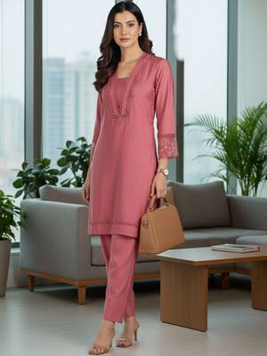 Women Embroidered Regular Thread Work Kurta with Trousers 5