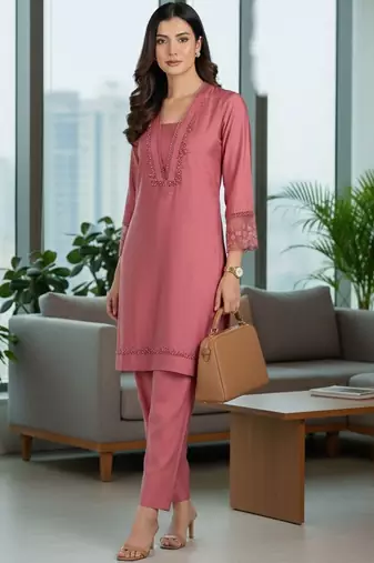 Women Embroidered Regular Thread Work Kurta with Trousers