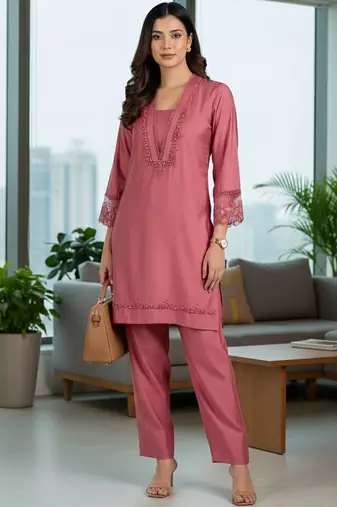 Women Embroidered Regular Thread Work Kurta with Trousers