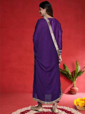 Floral Yoke Design Chanderi Silk Zari Straight Kurta With Trousers & Dupatta 5