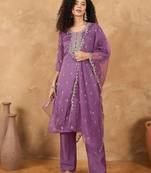 Women Ethnic Motifs Embroidered Kurta with Trouser & Dupatta
