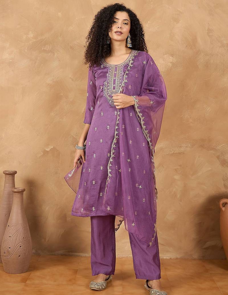 Women Ethnic Motifs Embroidered Kurta with Trouser & Dupatta