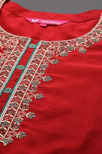 Floral Yoke Design Sequinned Kurta With Trousers & Dupatta