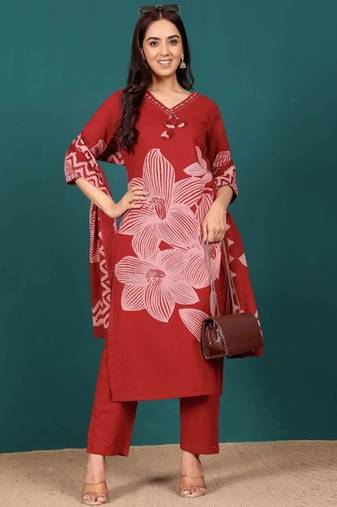 Women Ethnic Motifs Printed Regular Thread Work Kurta with Trousers & With Dupatta