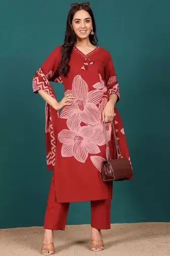 Women Ethnic Motifs Printed Regular Thread Work Kurta with Trousers & With Dupatta