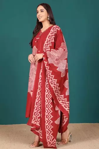 Women Ethnic Motifs Printed Regular Thread Work Kurta with Trousers & With Dupatta