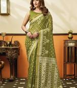 Olive soft cotton jacquard woven with jhallar saree collection