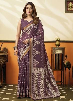 Mauve soft cotton jacquard woven with jhallar saree collection 1