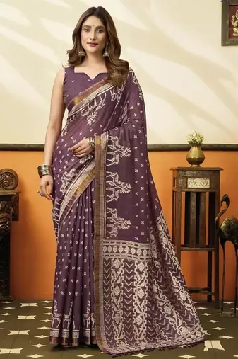 Mauve soft cotton jacquard woven with jhallar saree collection