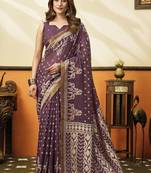 Mauve soft cotton jacquard woven with jhallar saree collection