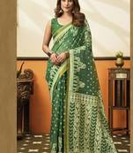 Green soft cotton jacquard woven with jhallar saree collection