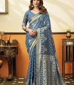 Steel blue soft cotton jacquard woven with jhallar saree collection