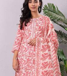 Floral Printed Round Neck Pure Cotton Straight Kurta With Trouser & Dupatta